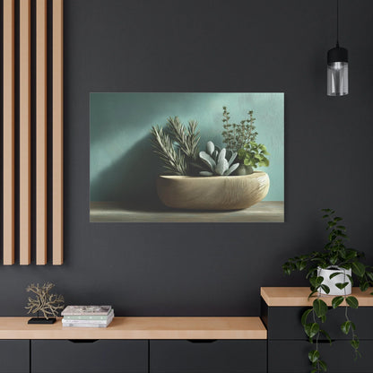 Tableau Cuisine Vert Sauge et Bois - Aromatiques en Coupe — Art Virtuoso