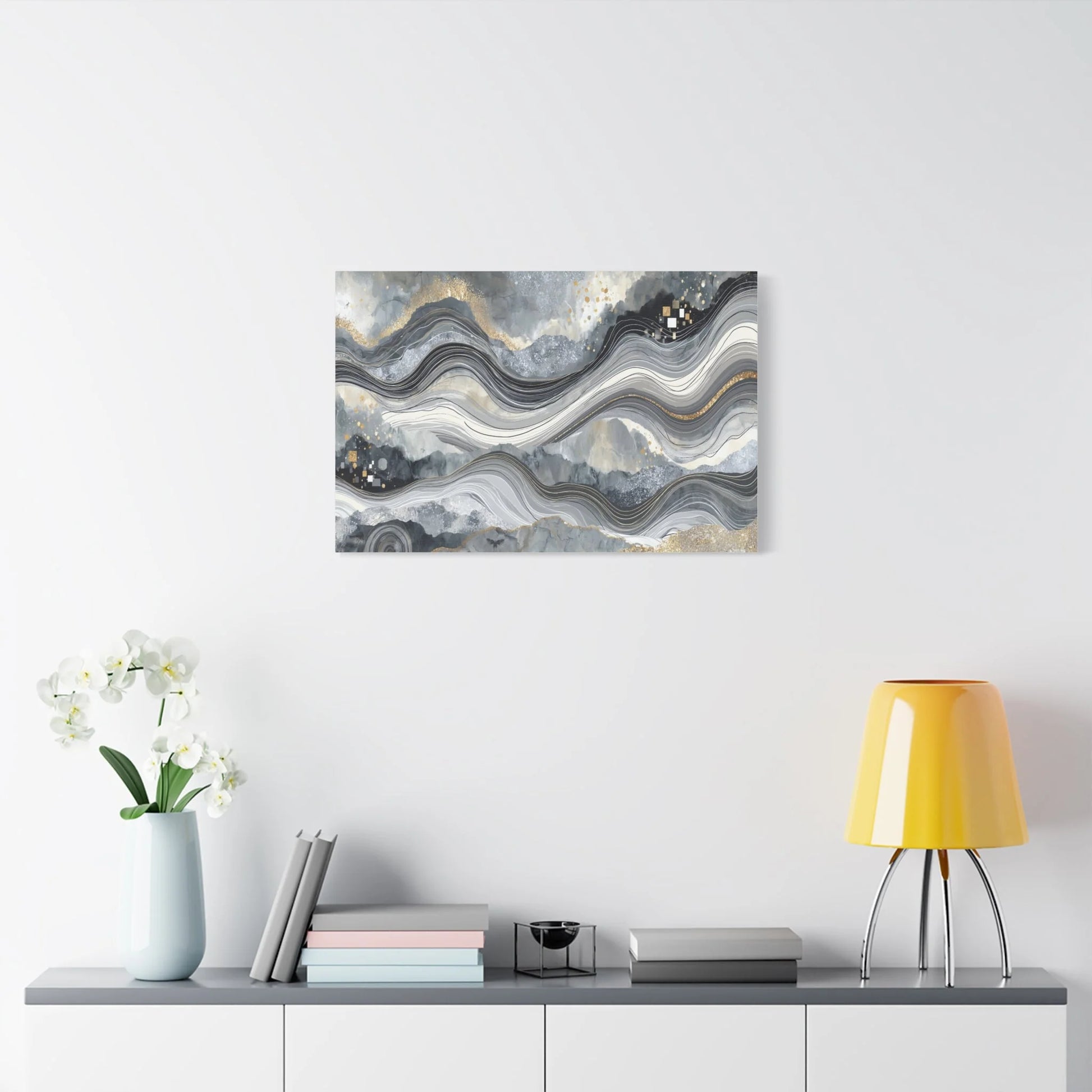 Tableau Abstrait gris format horizontal mur d'envergure