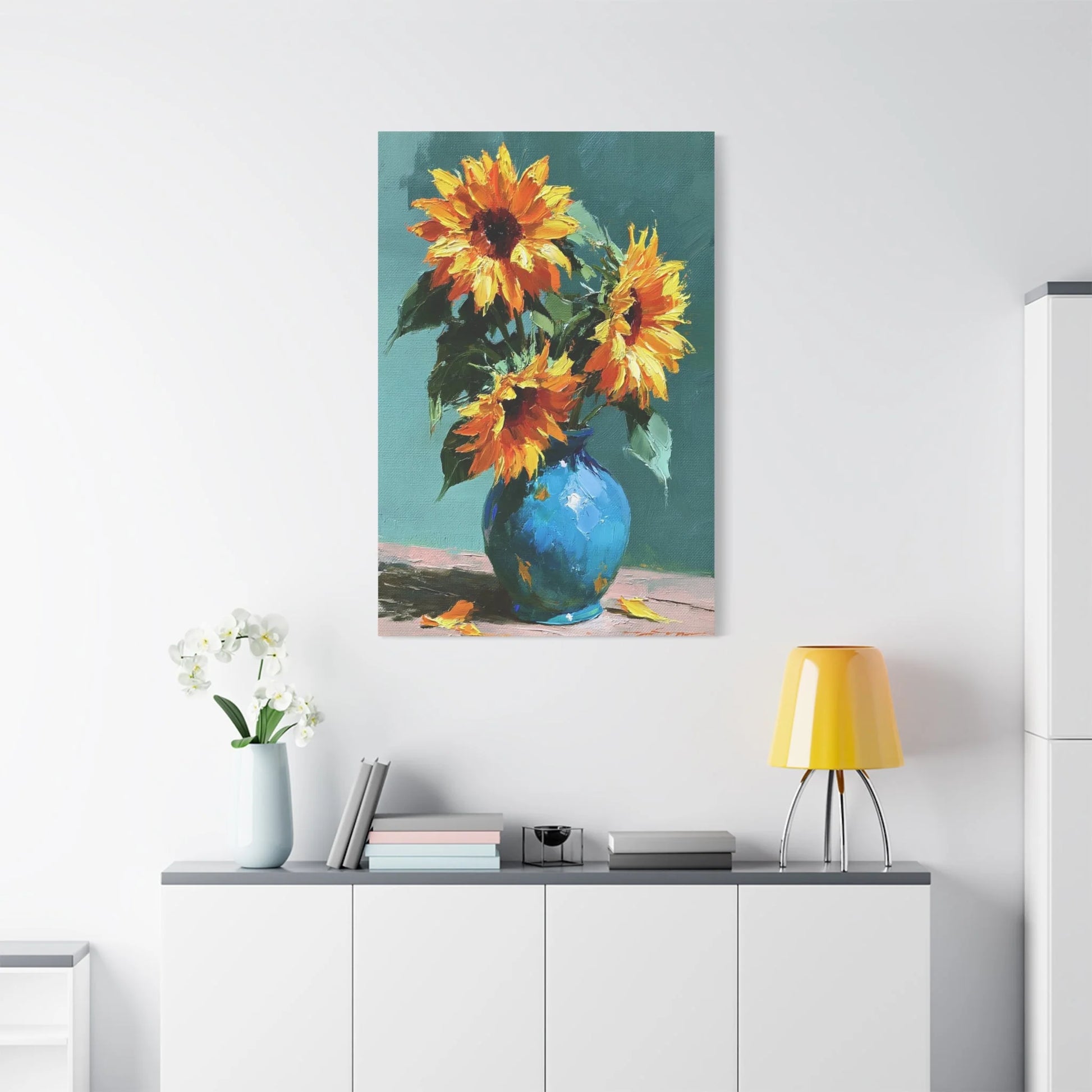 Tableau Nature Morte Bouquet Tournesols Impressionniste - Soleil en Vase - vue mur grande hauteur
