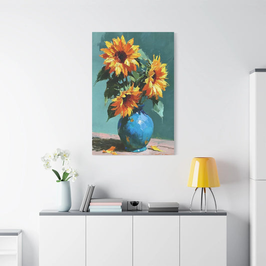 Tableau Nature Morte Bouquet Tournesols Impressionniste - Soleil en Vase - vue mur grande hauteur