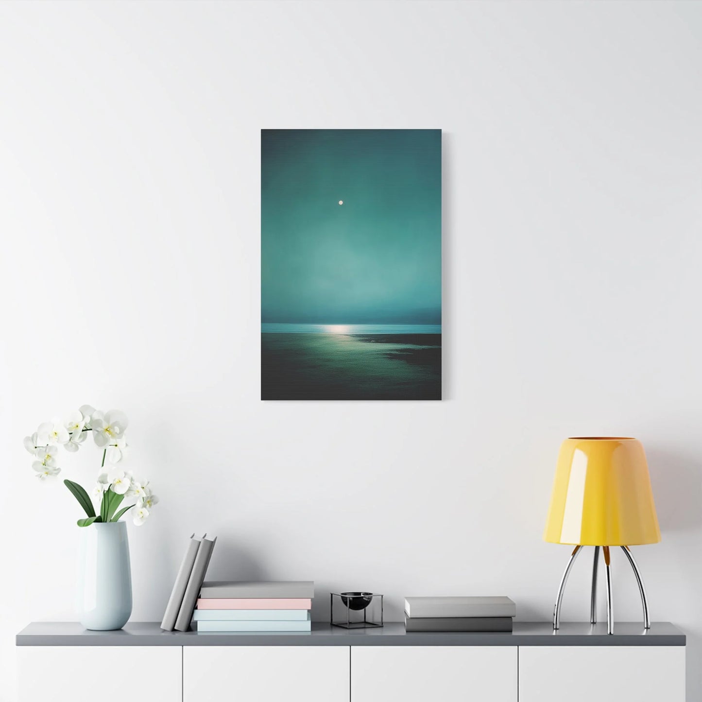 Tableau Clair de lune vert sauge format vertical mur étroit