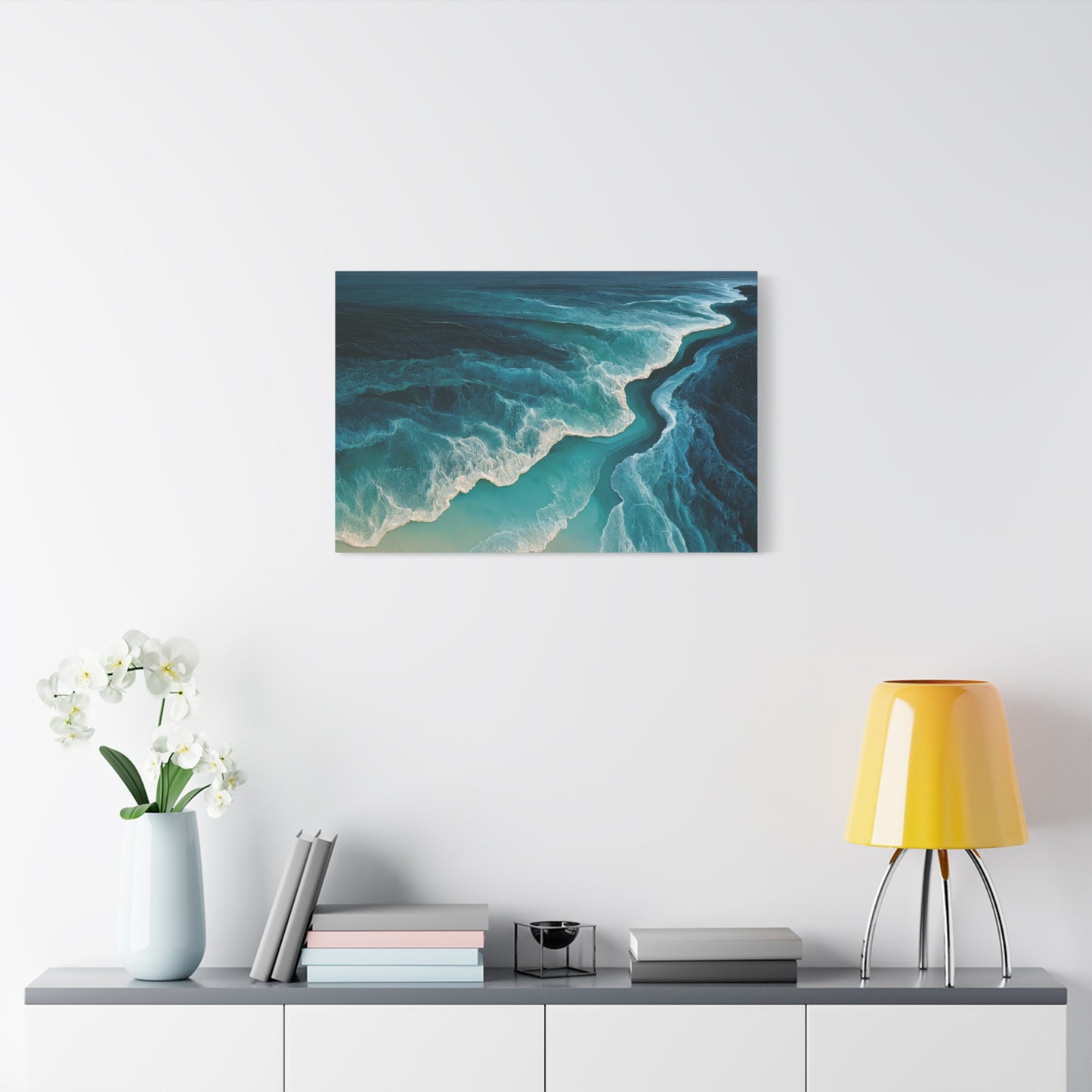 Courants turquoise abstraits vus du ciel avec dentelles d ecume blanche - Art Virtuoso - vue 13/20