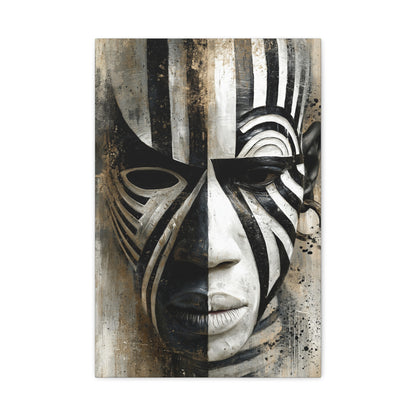 Tableau Masque Africain Noir Blanc Graphique - format M - Art Virtuoso