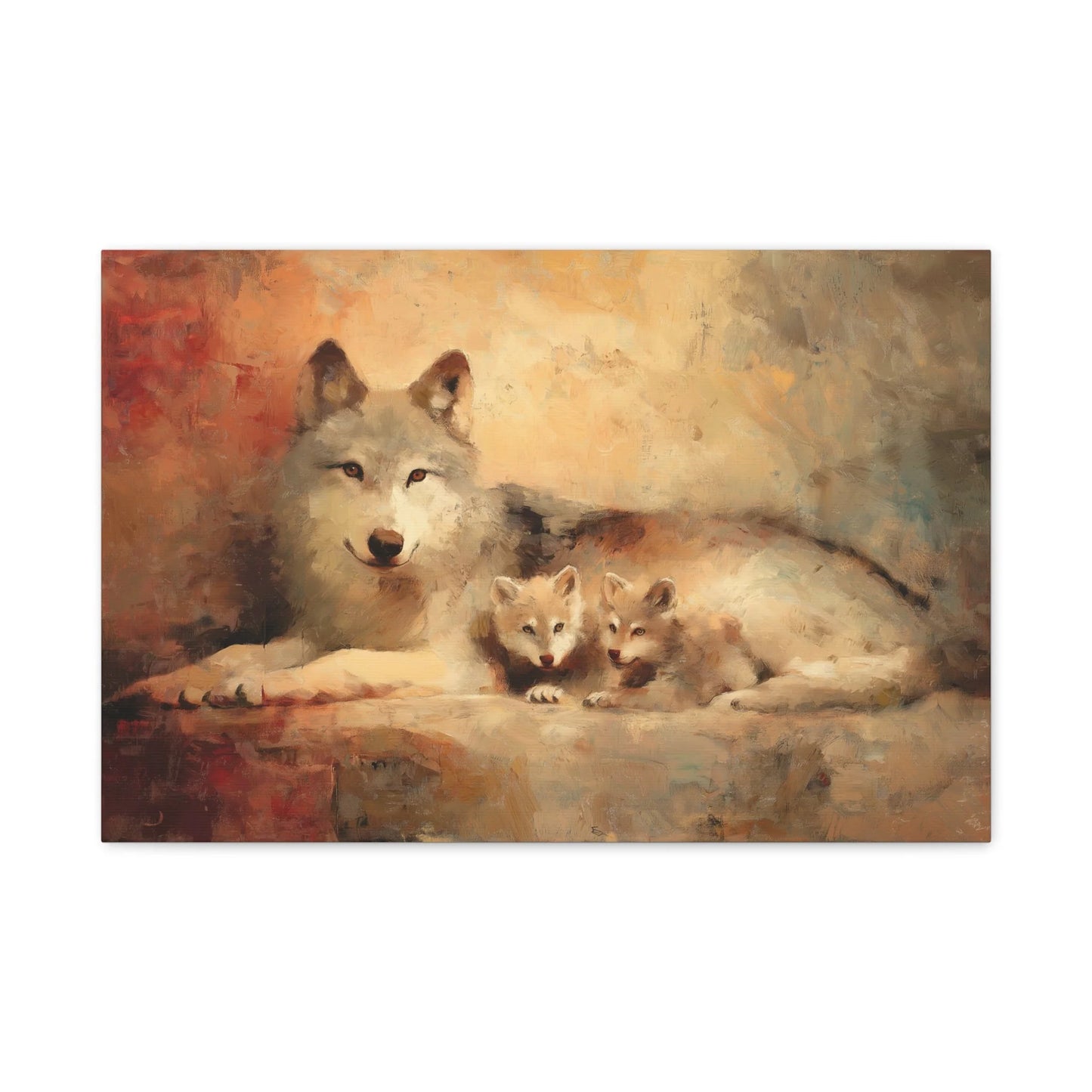 Tableau Louve et Louveteaux - Tendresse Maternelle - vue mur blanc minimaliste