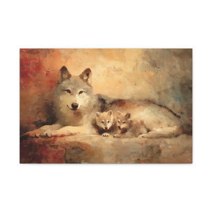 Tableau Louve et Louveteaux - Tendresse Maternelle - vue mur blanc minimaliste