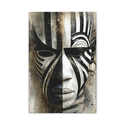 Tableau Masque Africain Noir Blanc Graphique - format S - Art Virtuoso