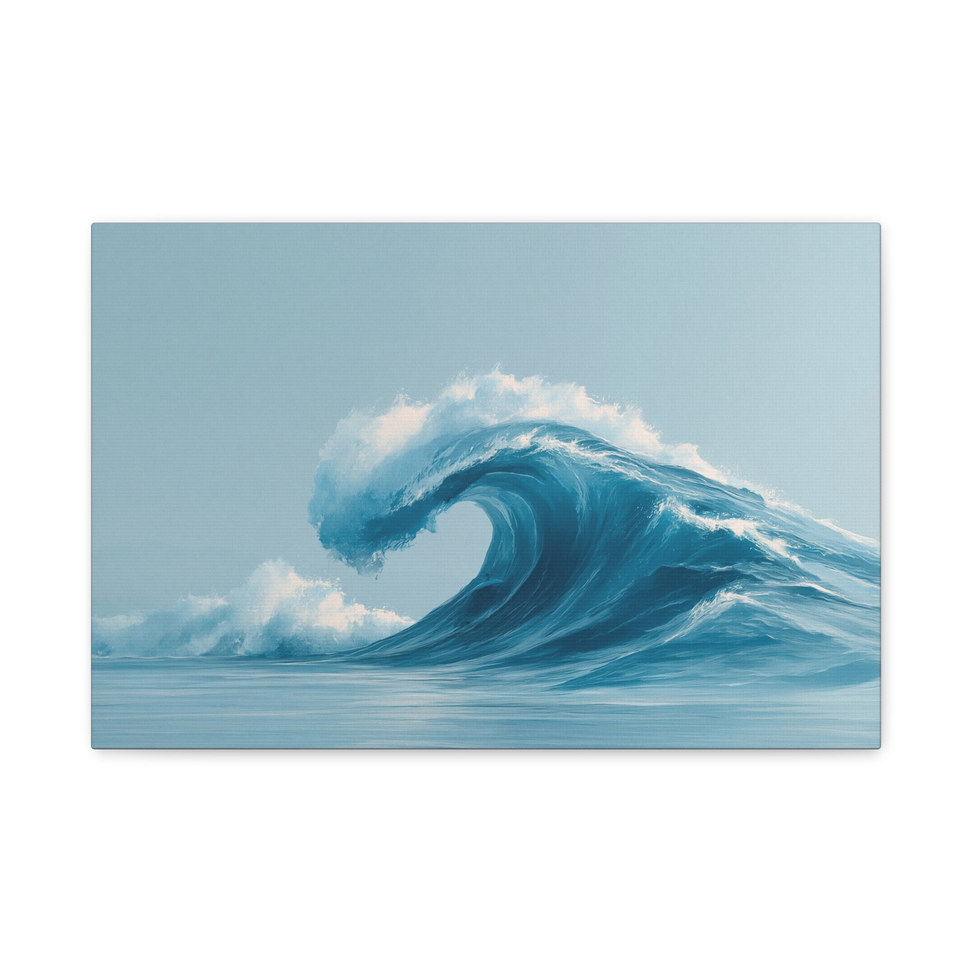 Grande vague bleue minimaliste avec ecume blanche sur fond clair - Art Virtuoso - vue 1/20