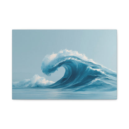 Grande vague bleue minimaliste avec ecume blanche sur fond clair - Art Virtuoso - vue 1/20