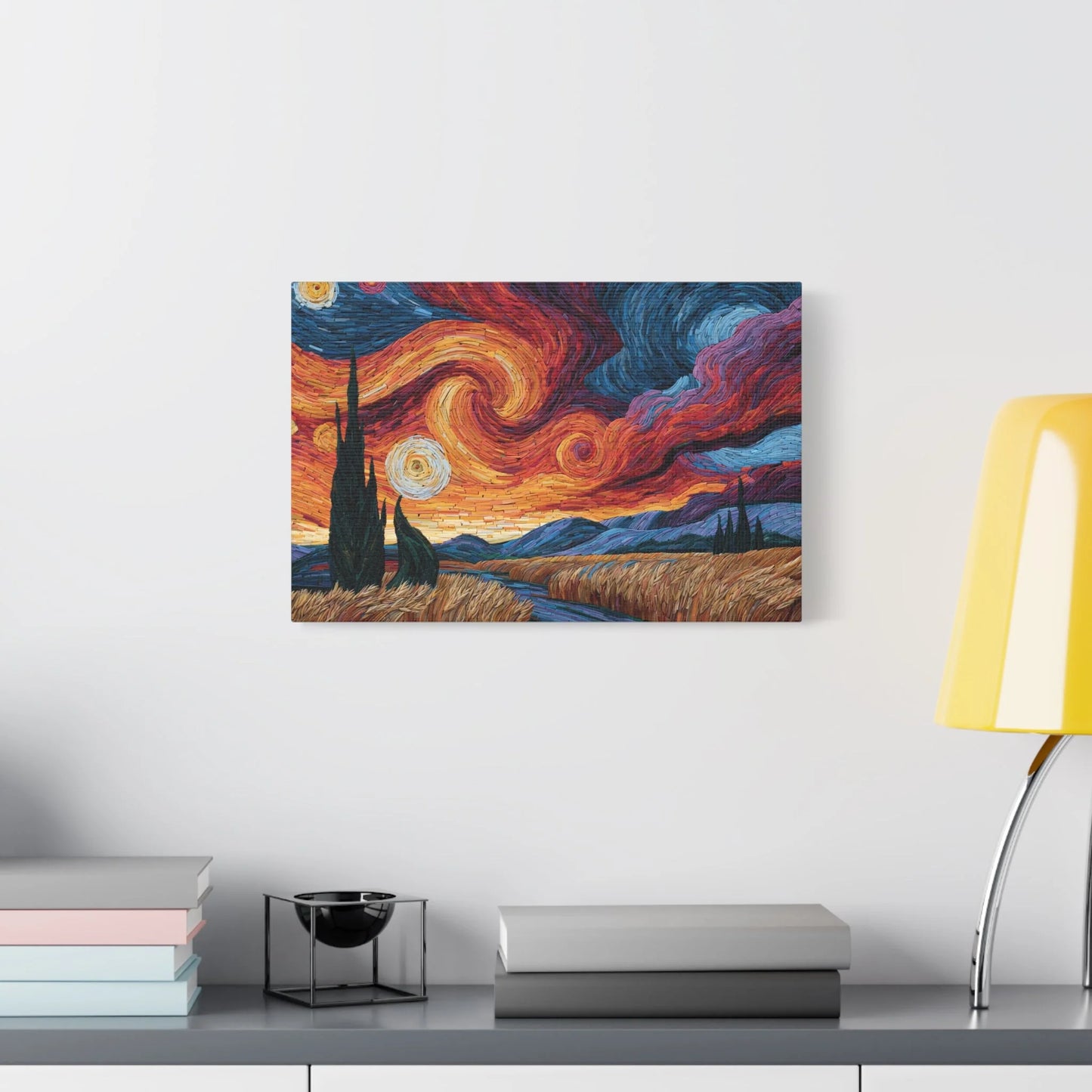 Tableau en Mosaïque Coucher de Soleil - Horizon Impressionniste - décor salon contemporain bois