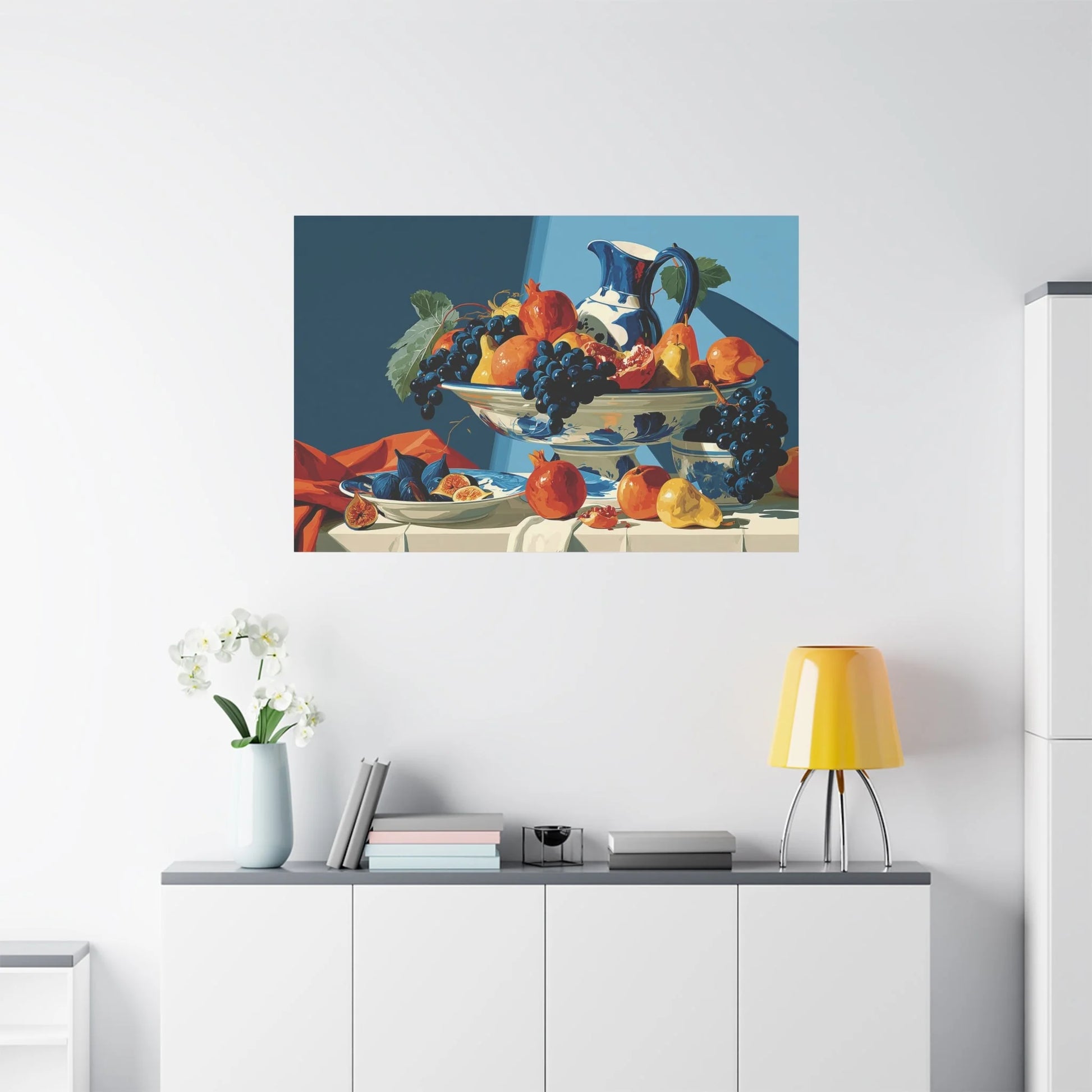 Tableau Nature Morte Fruits Clair-Obscur Caravage - Corbeille Nocturne - vue mur grande hauteur
