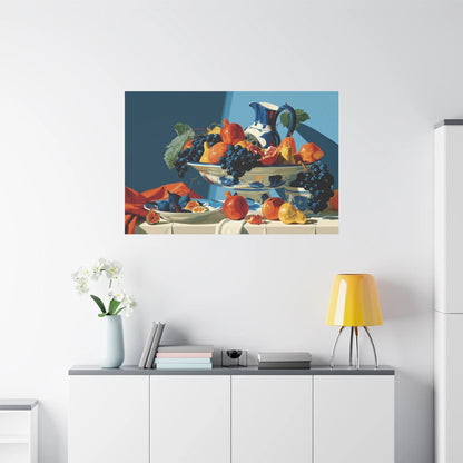Tableau Nature Morte Fruits Clair-Obscur Caravage - Corbeille Nocturne - vue mur grande hauteur