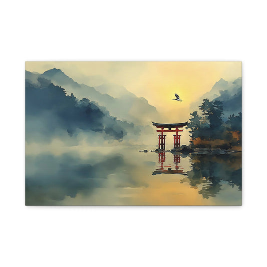 Tableau Torii Rouge Zen - Le Torii et la Grue