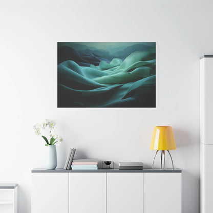 Tableau Abstrait textile vert sauge dans un salon contemporain