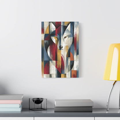 Tableau Loup Cubiste - Éclats Géométriques - décor salon contemporain bois