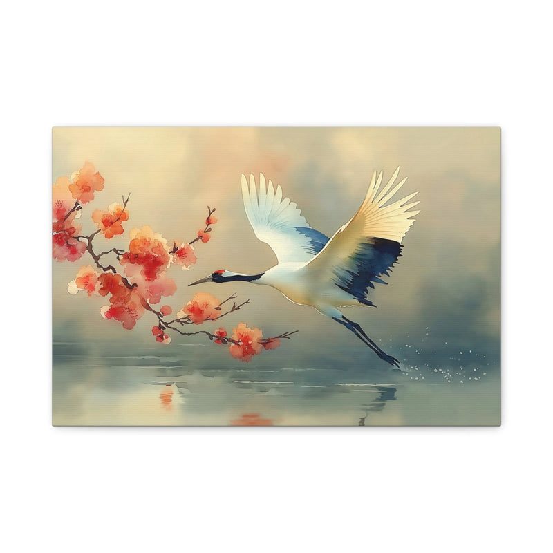 Tableau Grue et Cerisier Zen - Vol sur les Fleurs