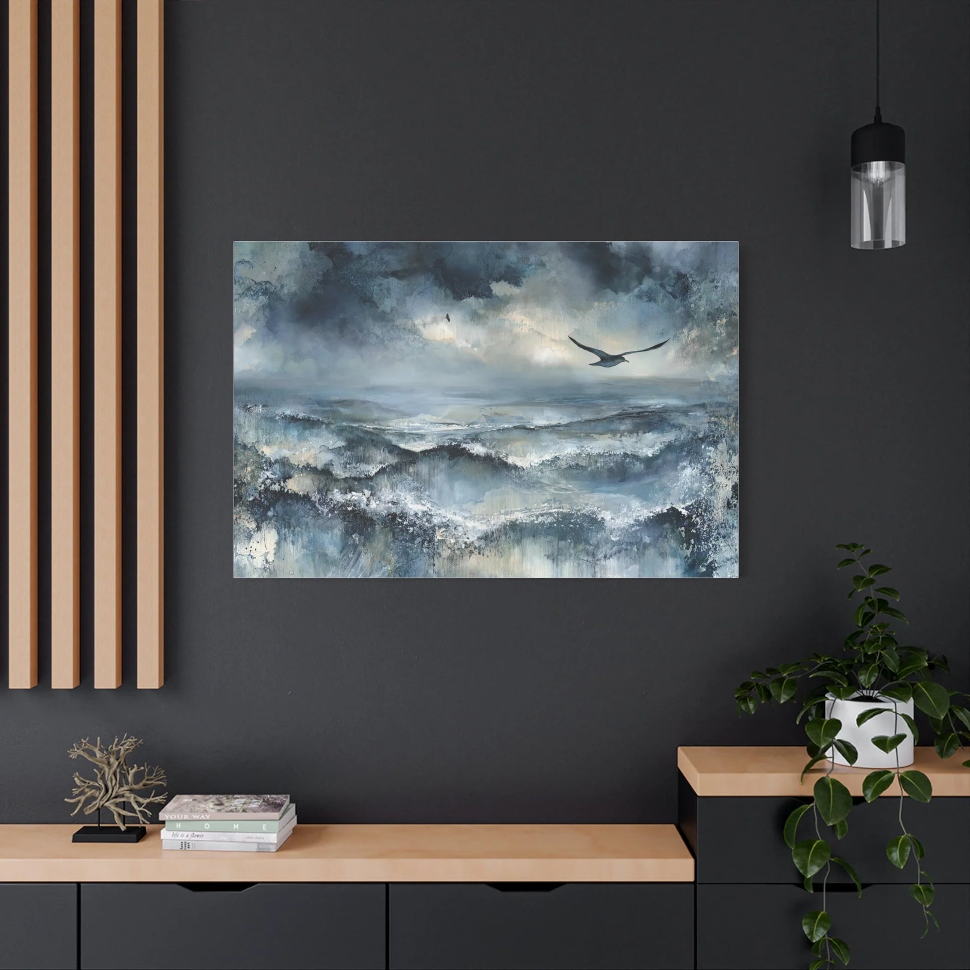Tableau Gris et Bleu Marine - Mouette sur la Houle — Art Virtuoso