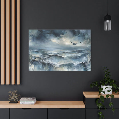 Tableau Gris et Bleu Marine - Mouette sur la Houle — Art Virtuoso