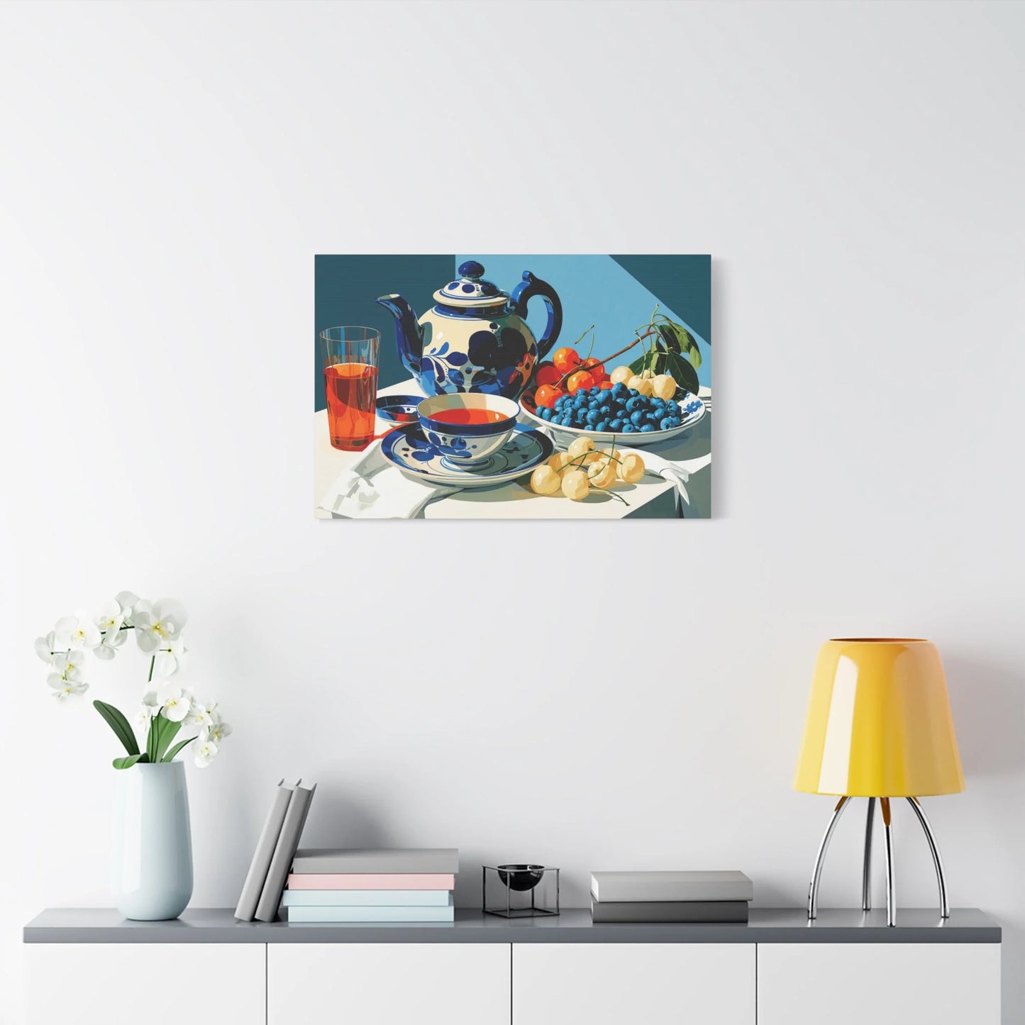 Tableau Nature Morte Porcelaine Delft Bleu Indigo - Silence de Faïence - grand format salon spacieux