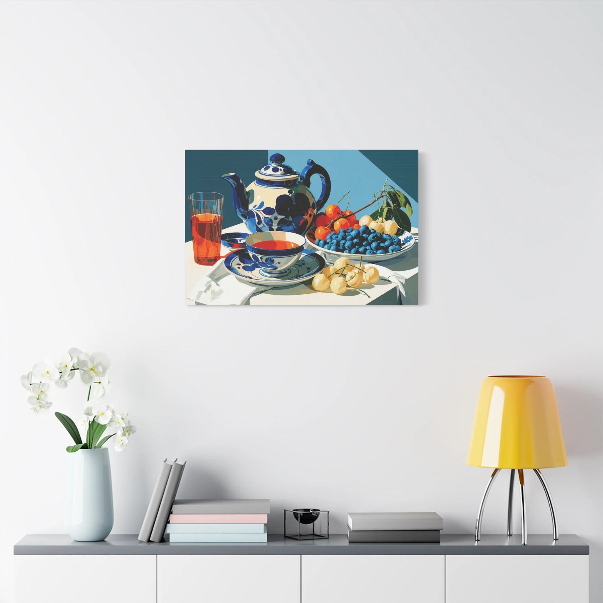 Tableau Nature Morte Porcelaine Delft Bleu Indigo - Silence de Faïence - grand format salon spacieux