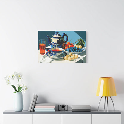 Tableau Nature Morte Porcelaine Delft Bleu Indigo - Silence de Faïence - grand format salon spacieux