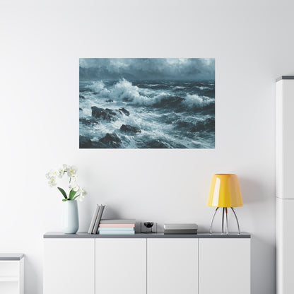 Mer noire et blanche agitee avec rochers sombres et ressac puissant - Art Virtuoso - vue 19/20