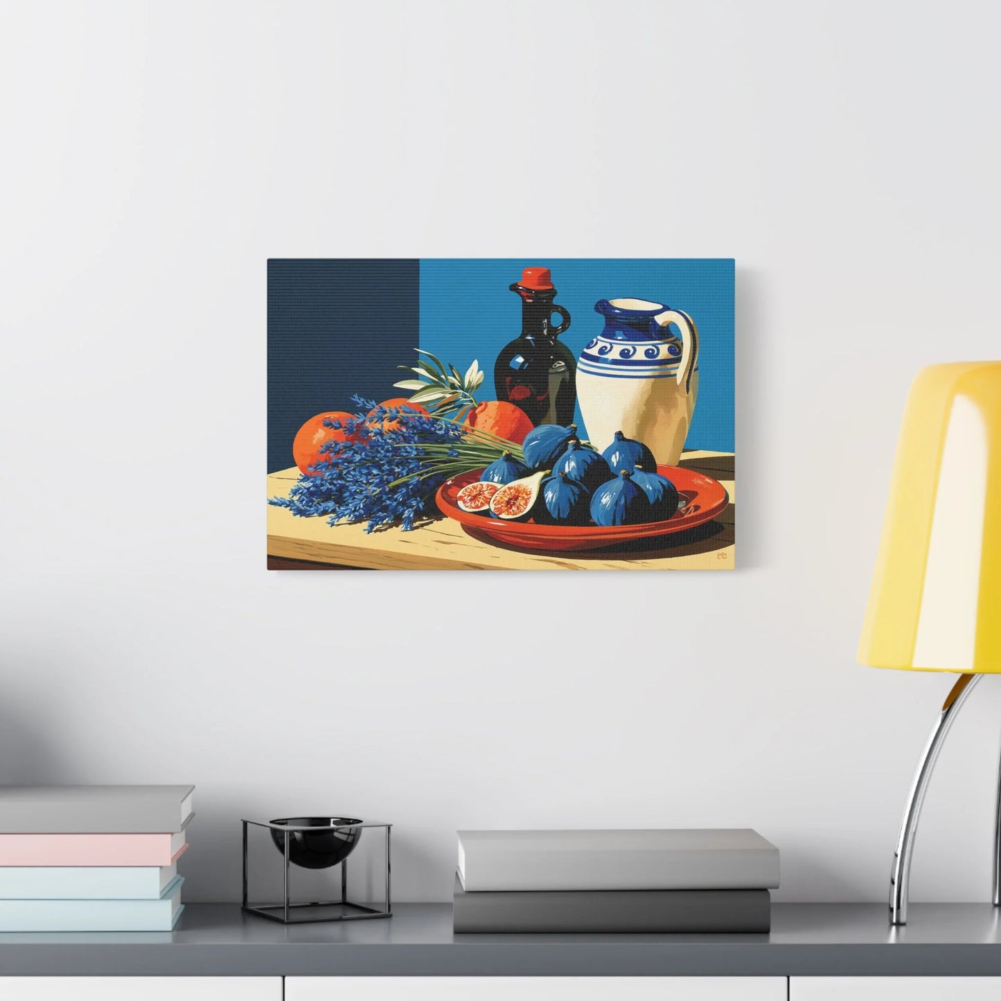 Tableau Nature Morte Figues Lavande Terracotta - Midi Parfumé - décor salon contemporain bois