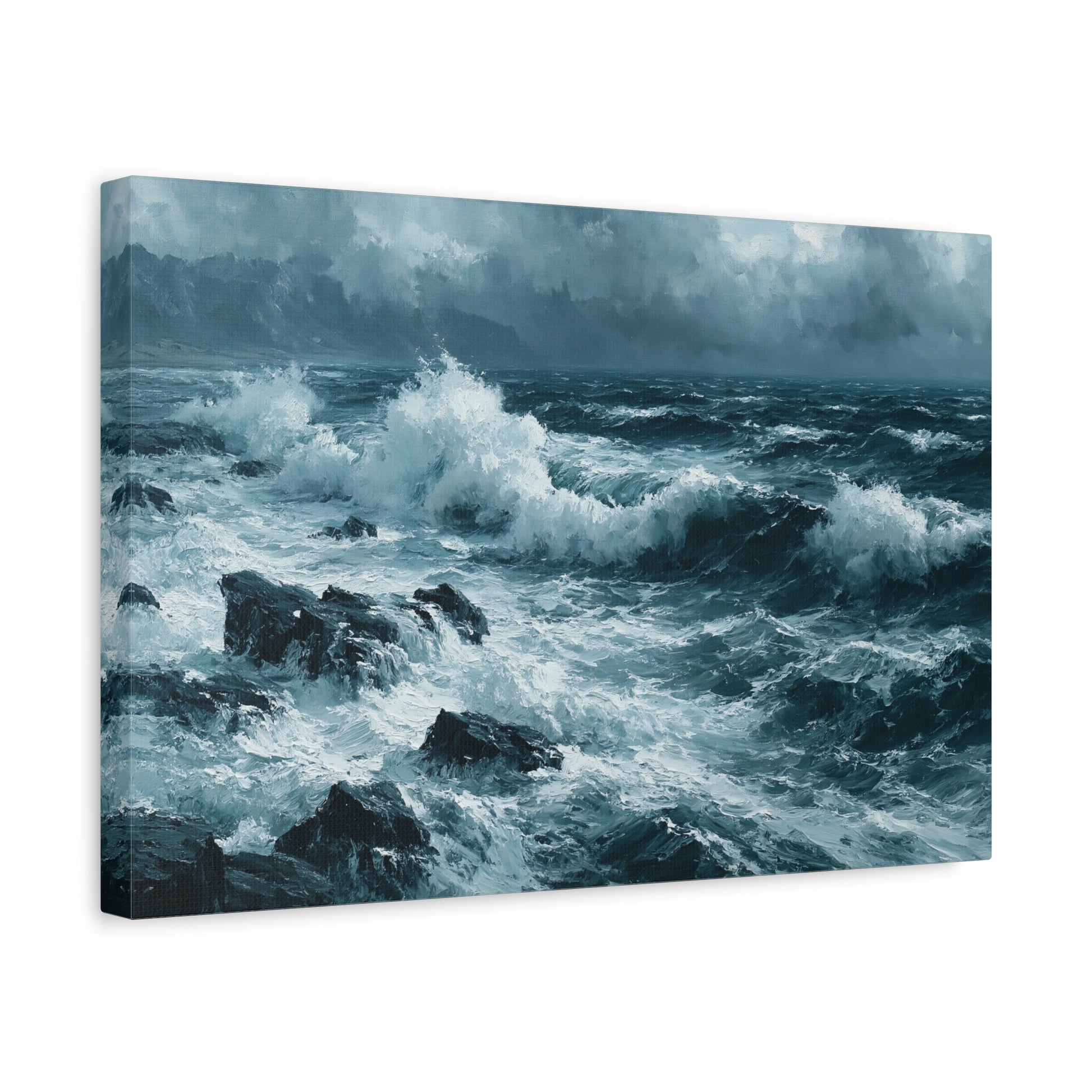 Mer noire et blanche agitee avec rochers sombres et ressac puissant - Art Virtuoso - vue 6/20