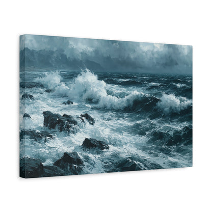 Mer noire et blanche agitee avec rochers sombres et ressac puissant - Art Virtuoso - vue 6/20