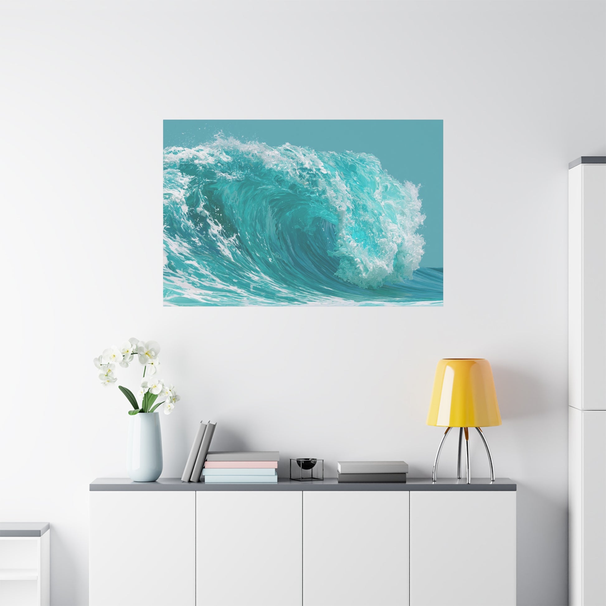 Grande vague turquoise graphique avec rouleau et ecume blanche - Art Virtuoso - vue 19/20