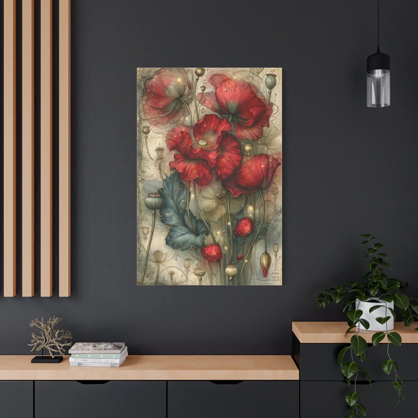 Tableau Coquelicots Vintage - Planche Botanique Ancienne - mise en scène impact maximal