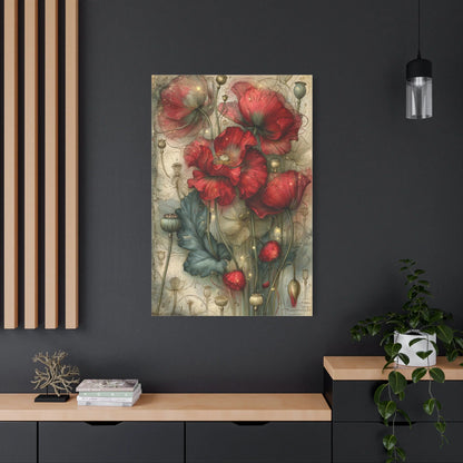 Tableau Coquelicots Vintage - Planche Botanique Ancienne - mise en scène impact maximal