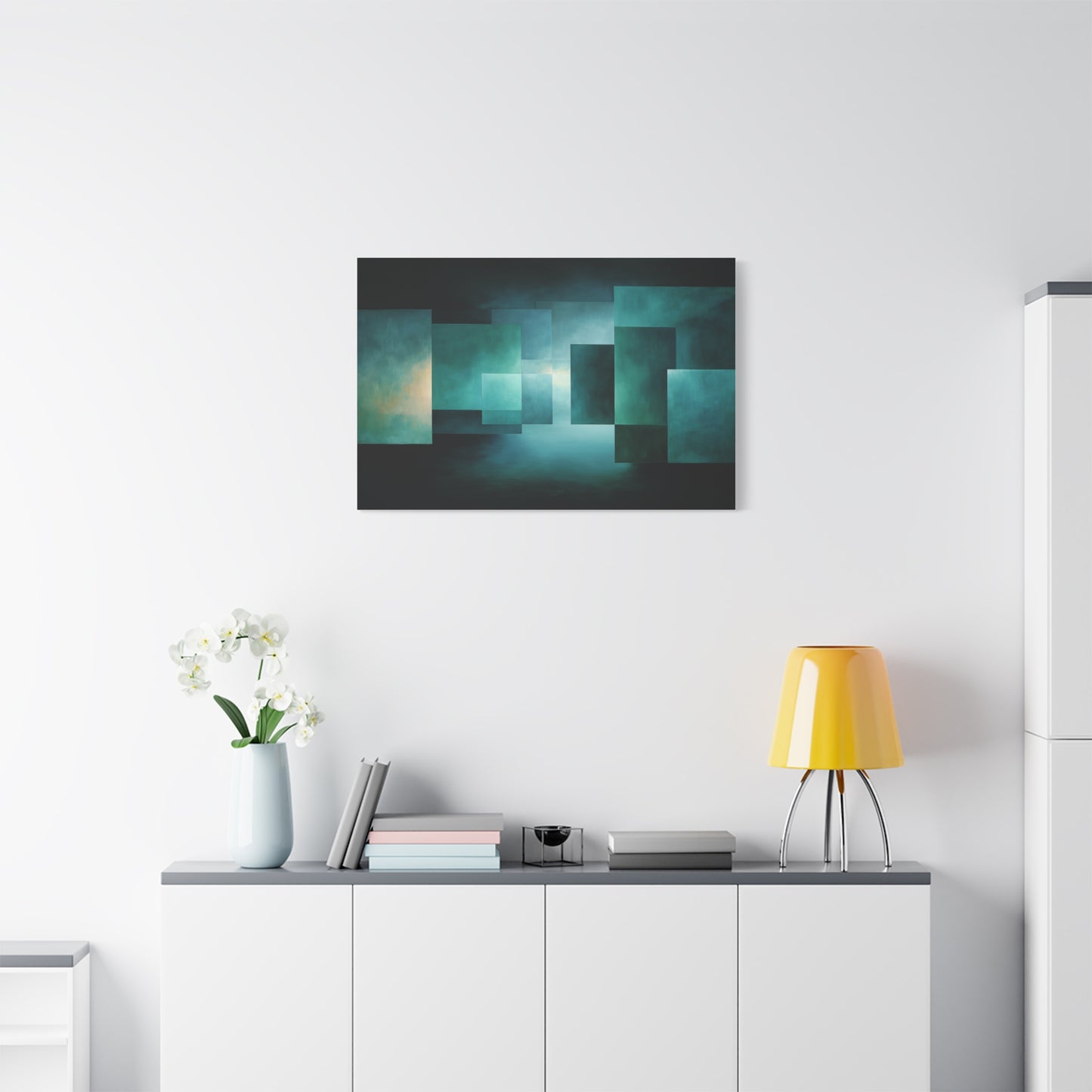 Tableau Tableau abstrait vert sauge ambiance avant-gardiste