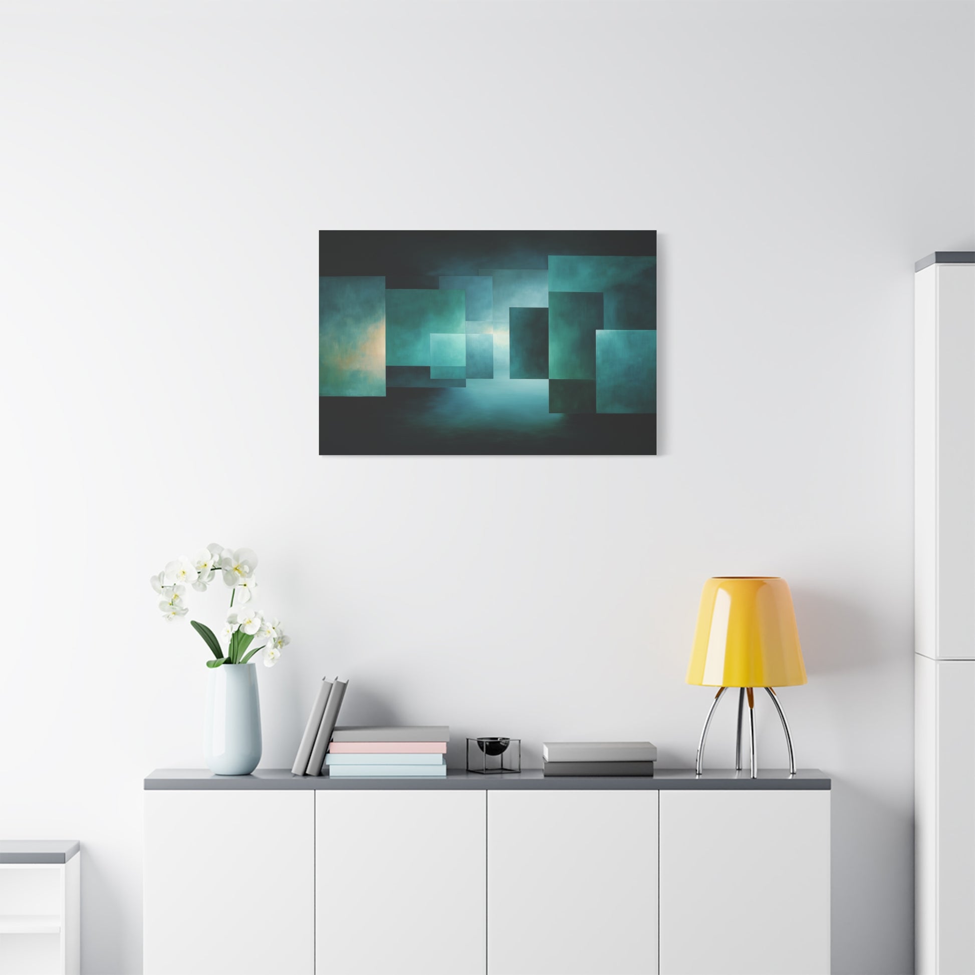 Tableau Tableau abstrait vert sauge ambiance avant-gardiste