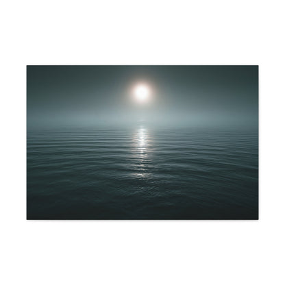 Mer calme brumeuse avec soleil pale et petit voilier a l horizon - Art Virtuoso - vue 3/20