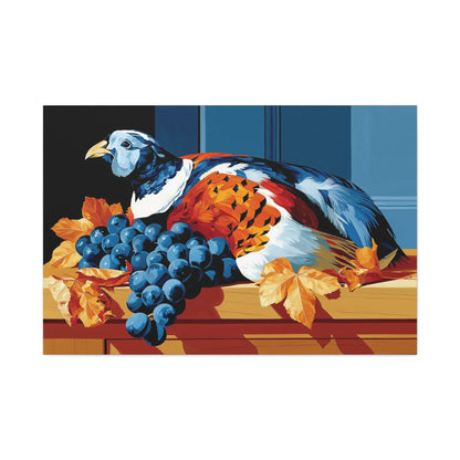 Tableau Nature Morte Perdrix Grappes Gibier - Table de Chasse - mise en scène entrée moderne