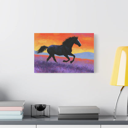 Tableau coucher de soleil au-dessus d'un buffet bois patiné