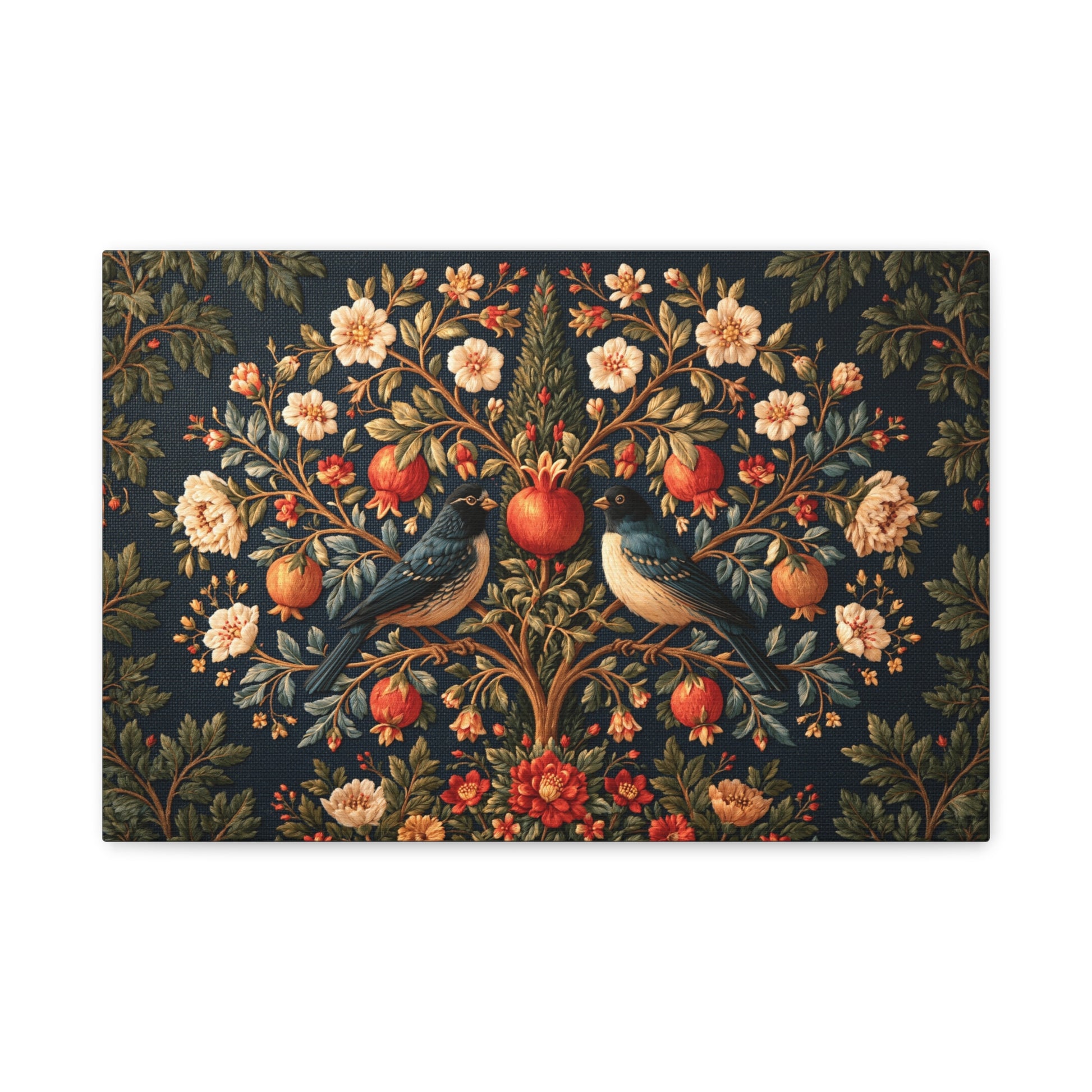 Tableau Arbre de Vie Persan aux Oiseaux, un arbre fleuri chargé de grenades et habité par des oiseaux, format S - Art Virtuoso