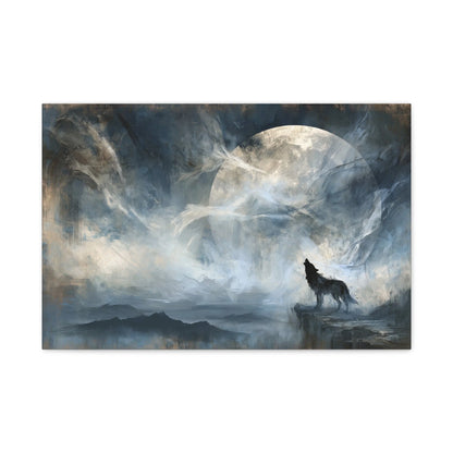 Tableau Loup Solitaire - Hurlement à la Pleine Lune - vue mur blanc minimaliste