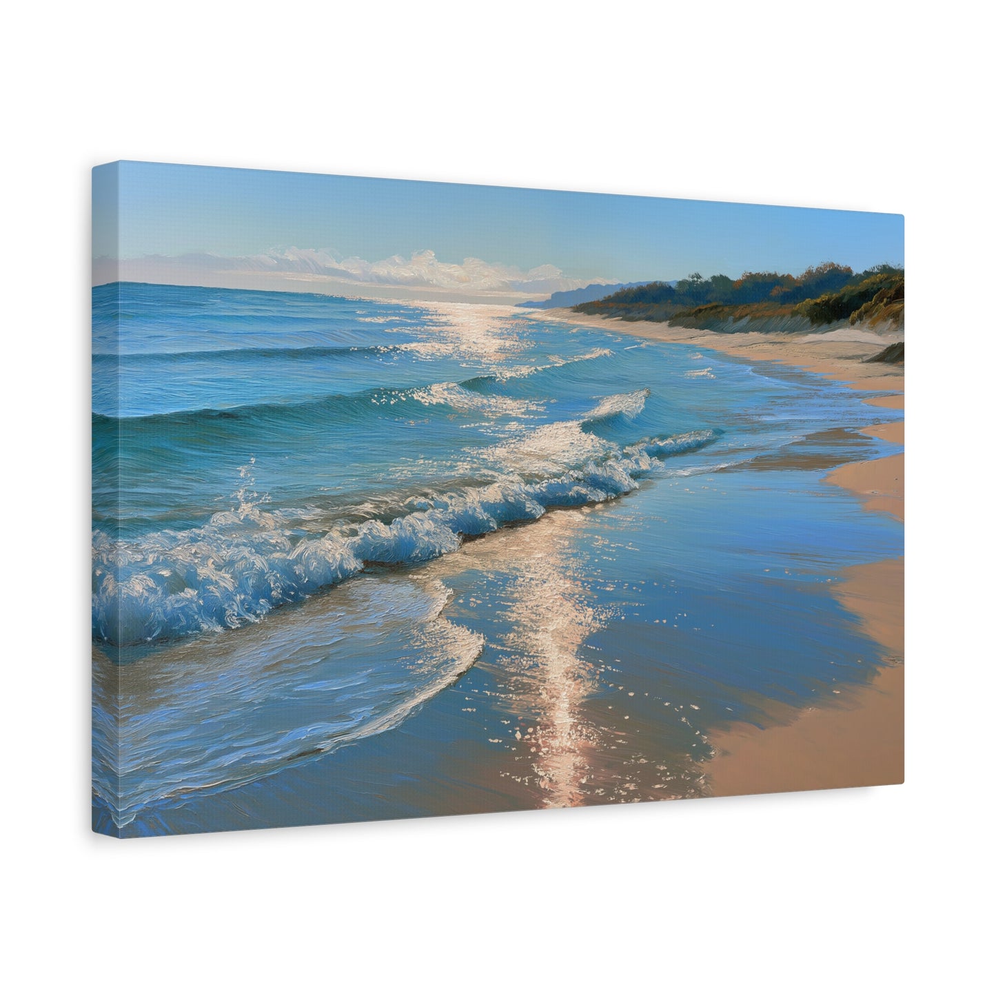 Plage de sable dore avec vagues douces et lumiere d ete sur la mer - Art Virtuoso - vue 6/20