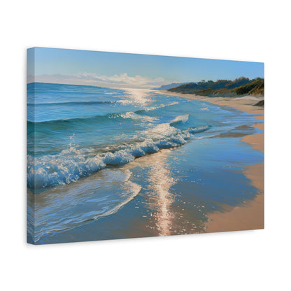 Plage de sable dore avec vagues douces et lumiere d ete sur la mer - Art Virtuoso - vue 6/20