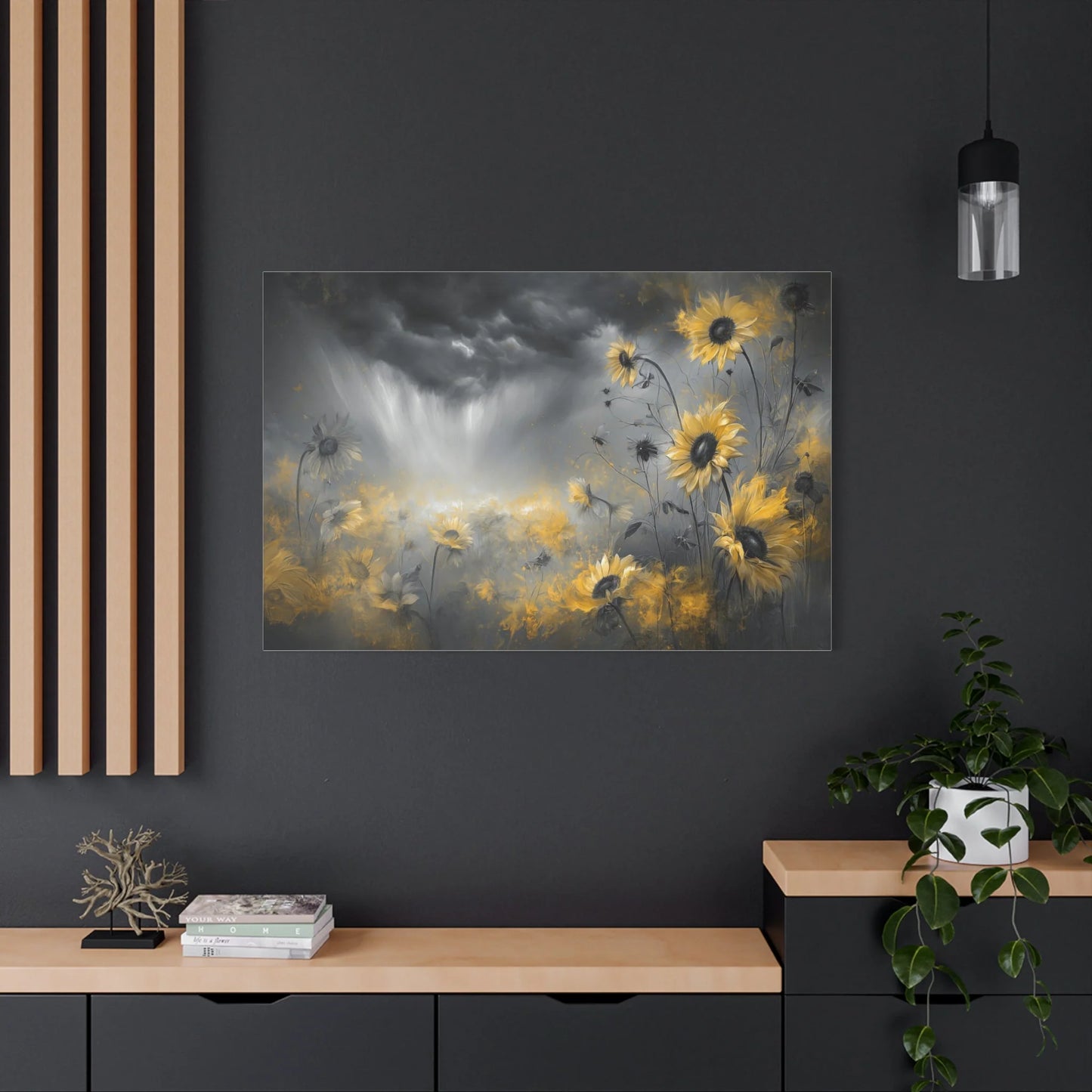 Tableau Gris et Jaune Tournesol - Soleil dans l'Orage — Art Virtuoso