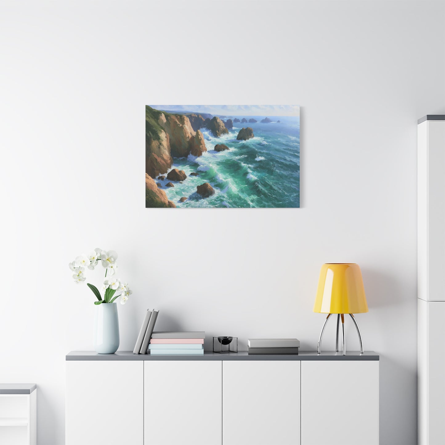 Cote emeraude avec falaises rochers et vagues vertes ecumeuses - Art Virtuoso - vue 16/20