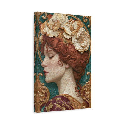 Tableau en Mosaïque Art Nouveau Femme Fleurie - Couronne Mucha - ambiance chambre adolescent