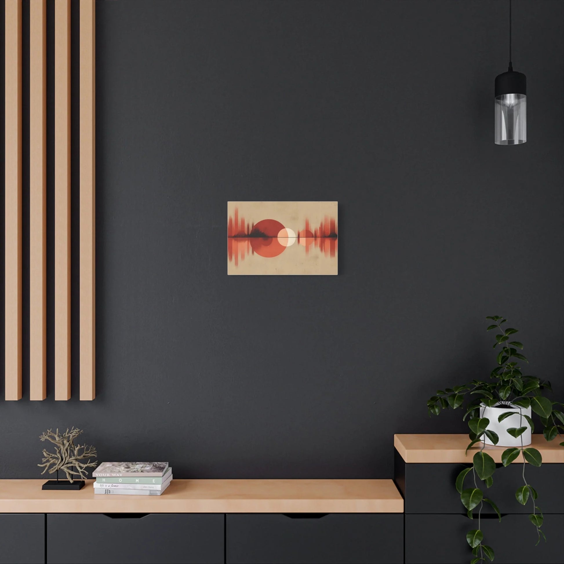Tableau toile éclipse — palette rouge brique et beige