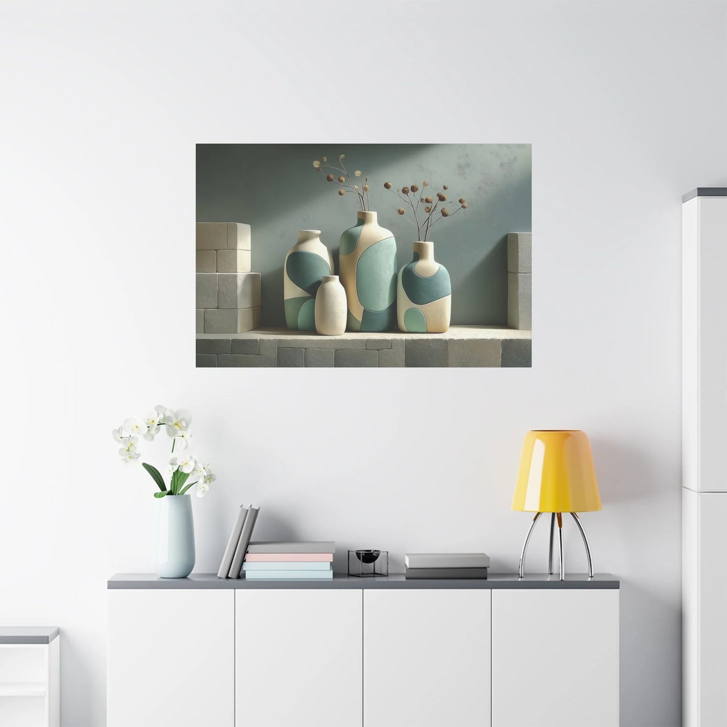 Tableau Décoration vert sauge dans un salon contemporain