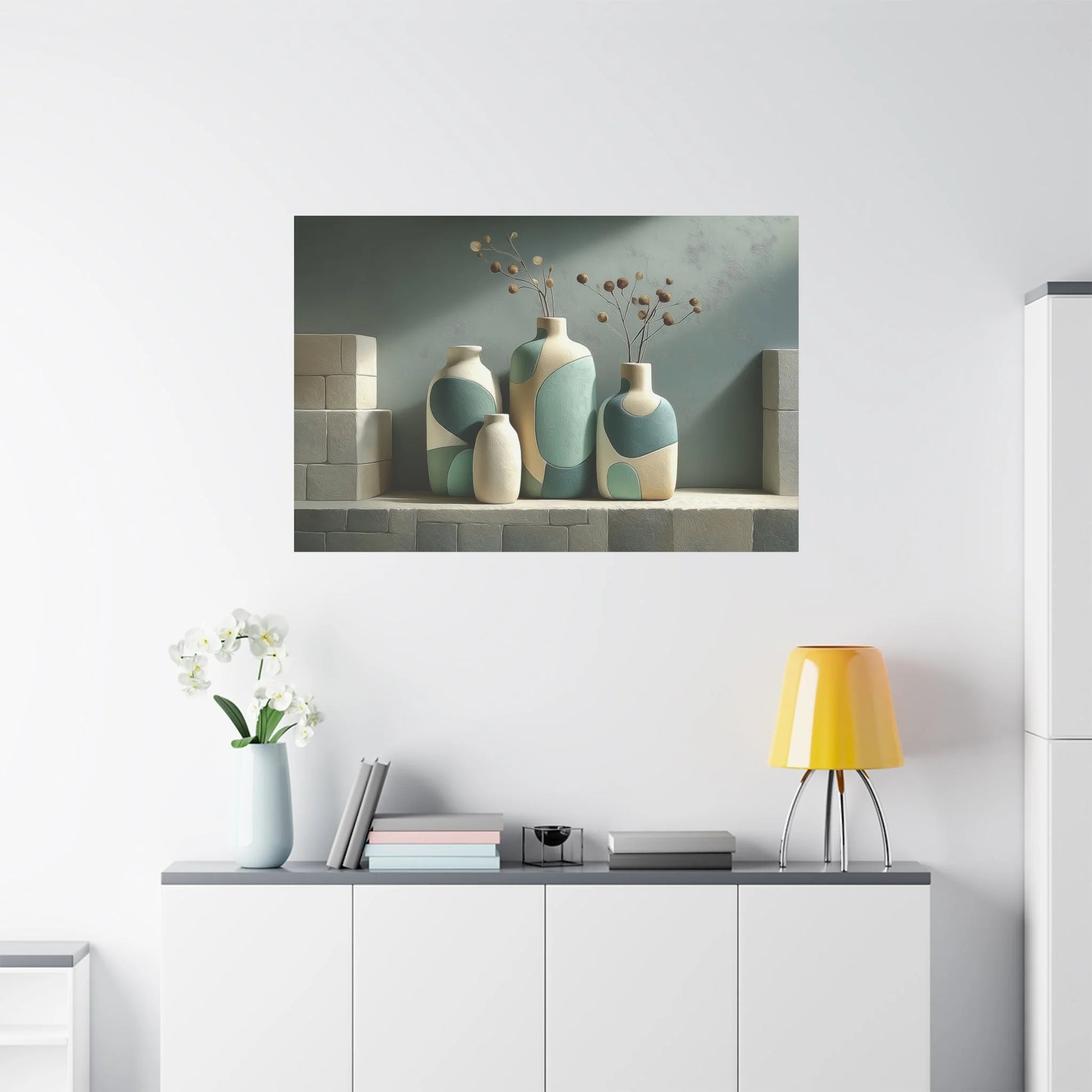 Tableau Décoration vert sauge dans un salon contemporain