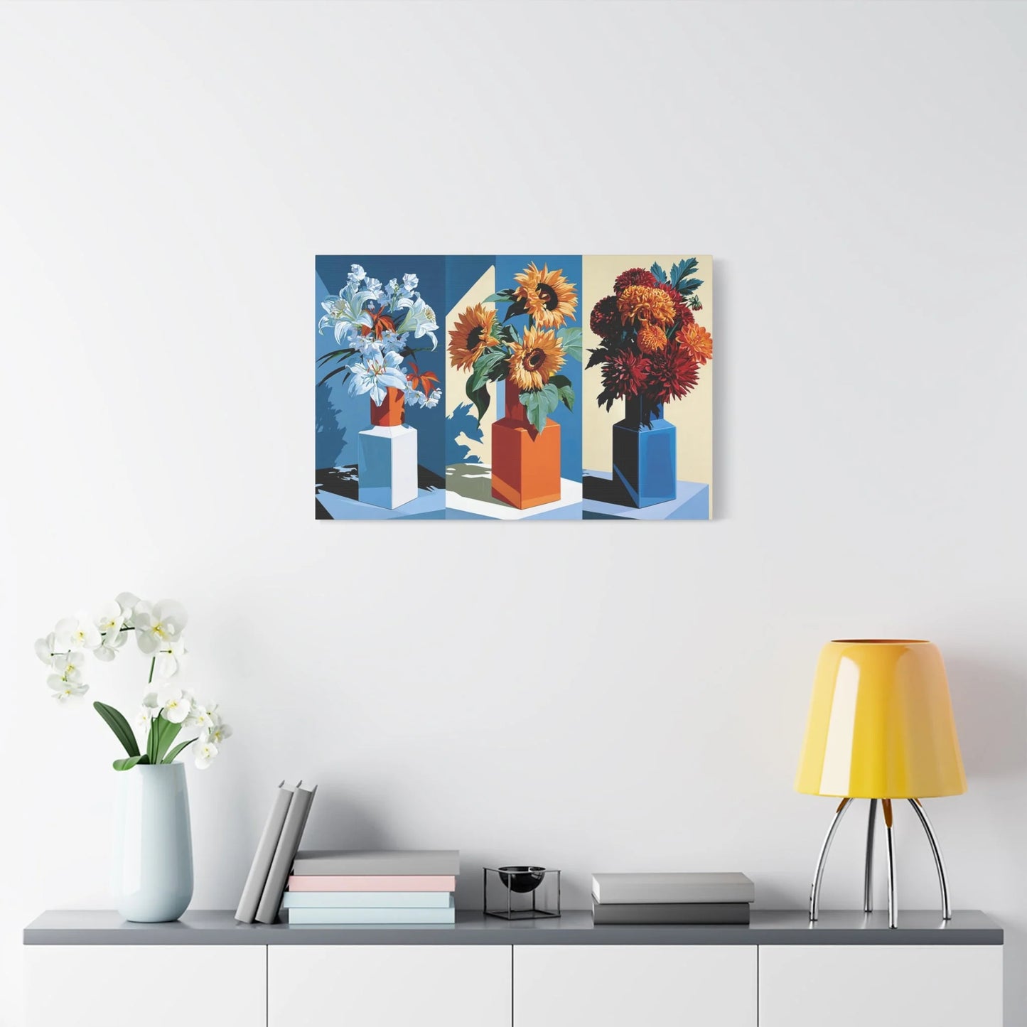 Tableau Nature Morte Triptyque Bouquet Saisons - Fleurs du Temps - grand format salon spacieux