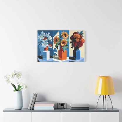 Tableau Nature Morte Triptyque Bouquet Saisons - Fleurs du Temps - grand format salon spacieux