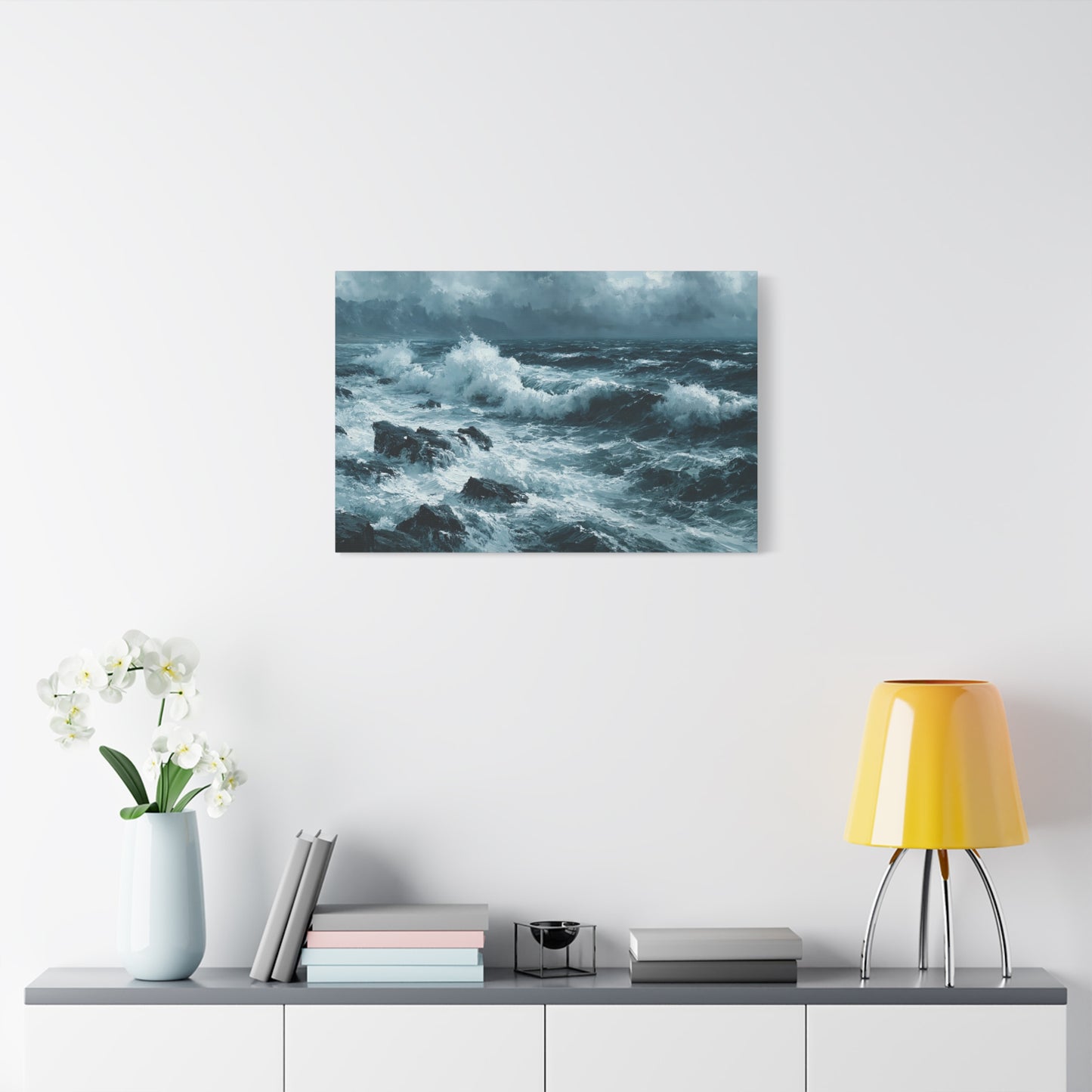 Mer noire et blanche agitee avec rochers sombres et ressac puissant - Art Virtuoso - vue 13/20