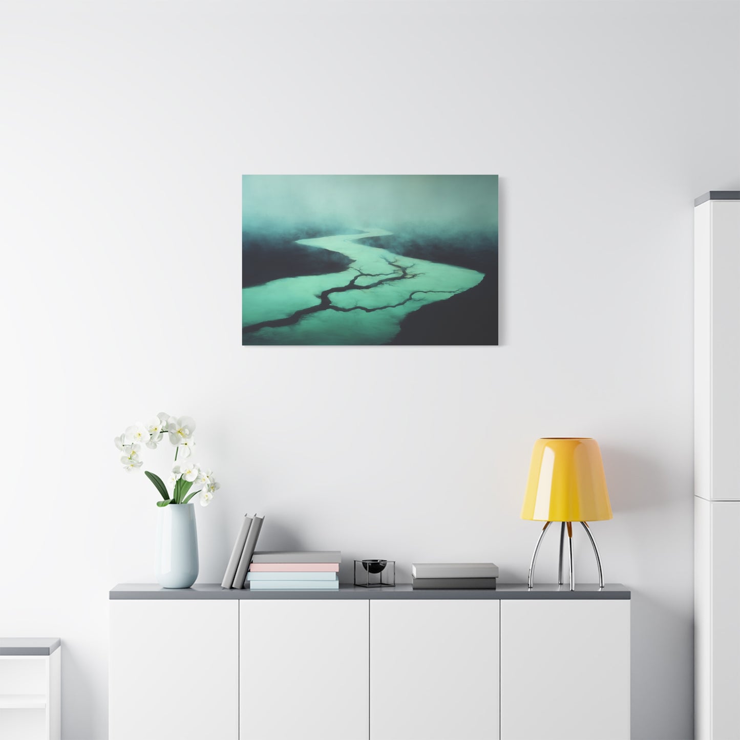 Tableau Tableau rivière vert sauge ambiance contemporaine